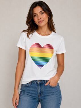 Prince Peter Rainbow Heart Graphic Tee White XS NWT Made in USA
